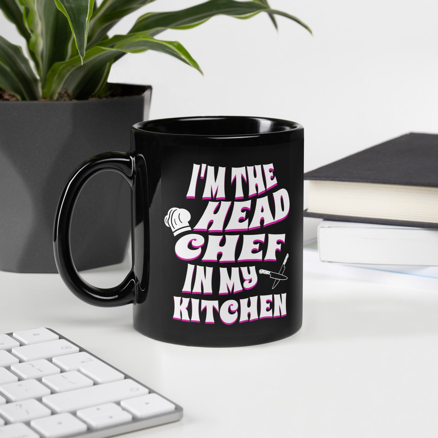 I'm The Head Chef In My Kitchen Pink Black Glossy Mug