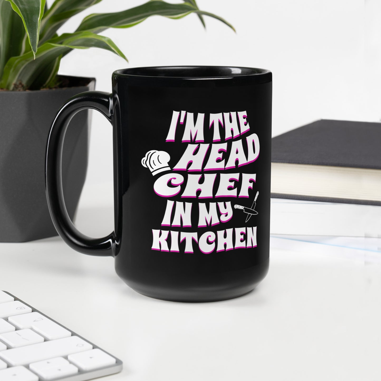 I'm The Head Chef In My Kitchen Pink Black Glossy Mug